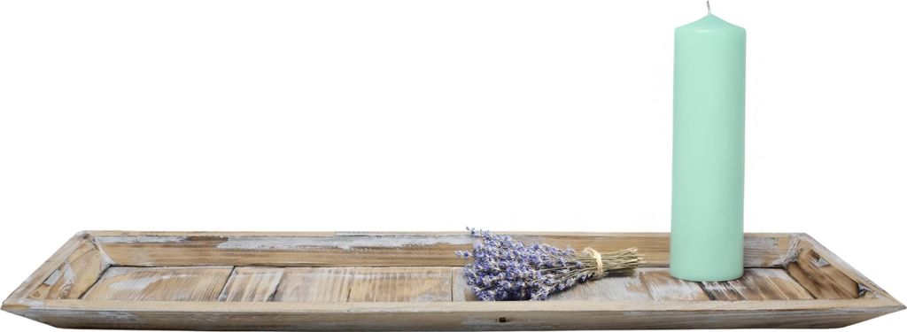 2.02 Holz Tablett BLOOM natur im Shabby Chic Design - ca. 60x16,5 cm - Kerzen Deko Tablett