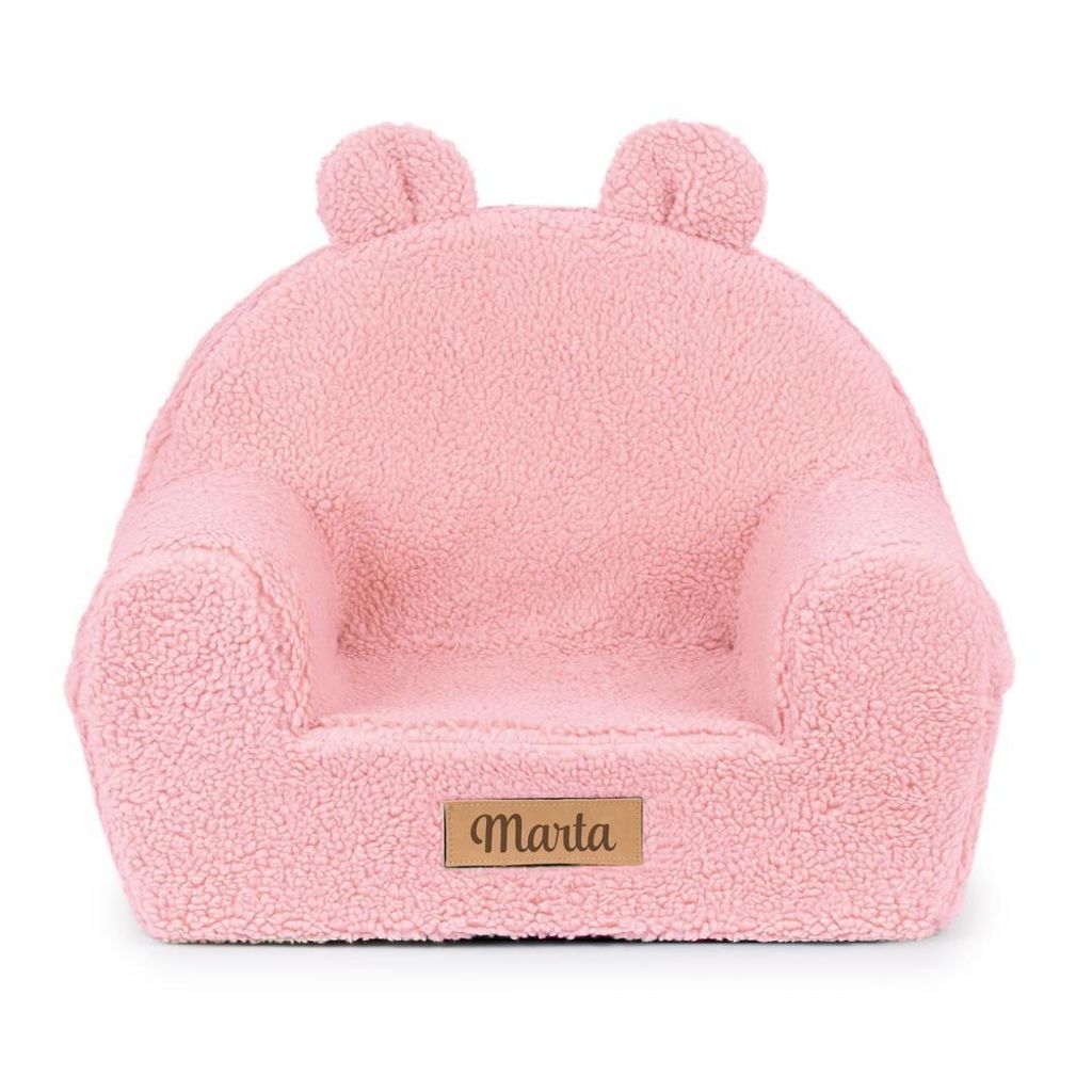 Personalisierter Kindersessel mit Ohren 56x33x42 cm – Teddy Stoff Rosa – Sessel für Babys & Kleinkinder
