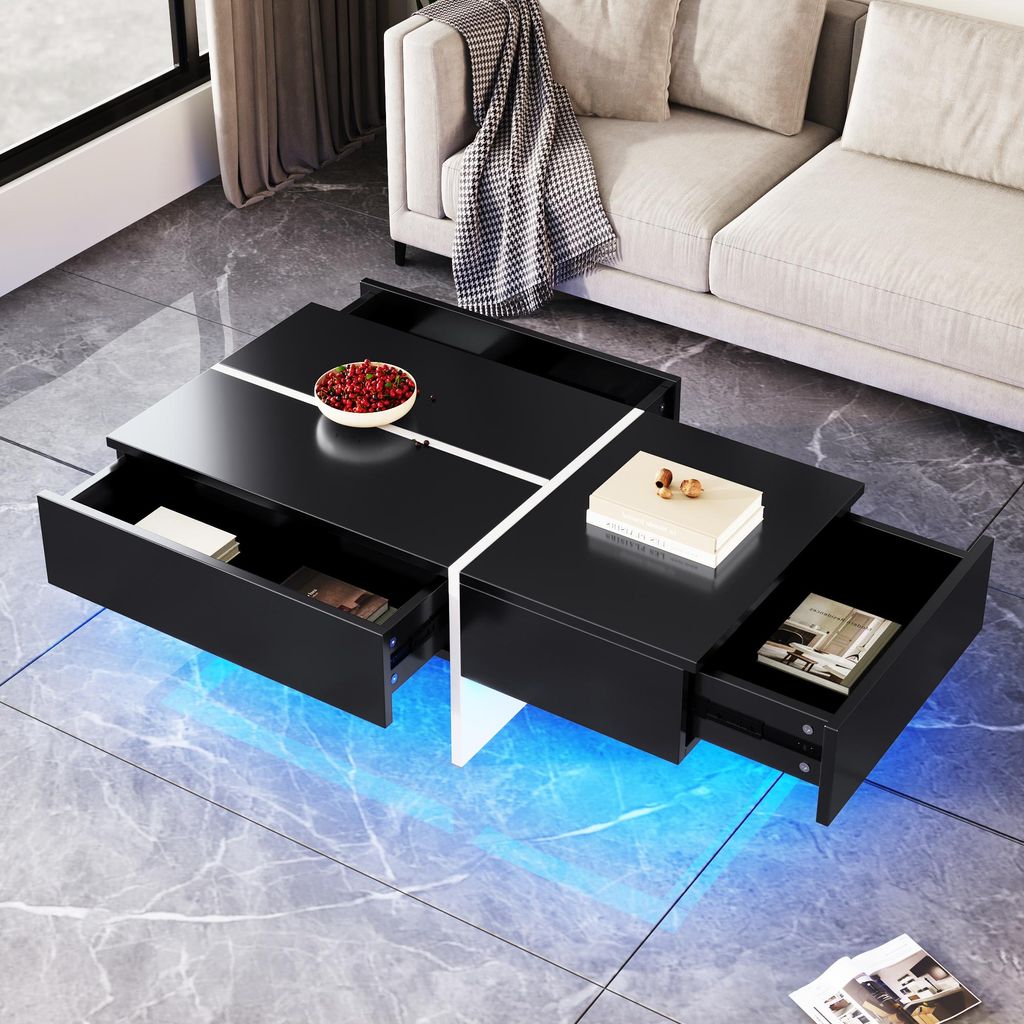 MODFU Table Basse Design avec Éclairage LED et Rangement - Image du produit 