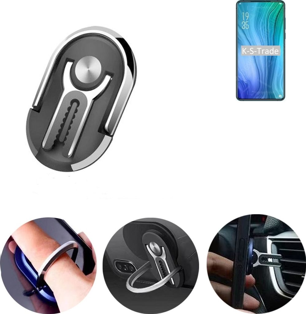 K-S-Trade 3in1 Smartphone-Ring Handy-Ring kompatibel mit Elephone U2 Fingerhalterung Handyring Tischständer Lüftungsgitter-Halterung Tisch Ständer