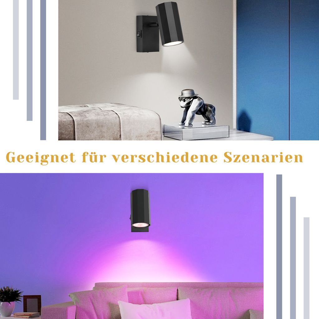 ZMH Wandleuchte innen 1 Flammig Schwarz Wandspots Wandlampe Produktbild 9