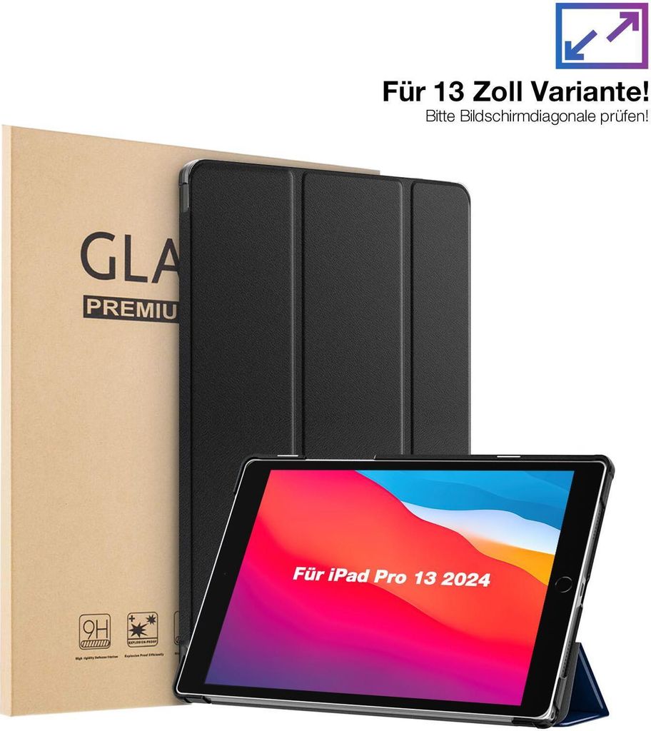 Schutzhülle + 2x 9H Display Glas für Apple iPad Pro 7. Gen 13.0 Zoll Cover Case Schutz Tablet Farbe: Schwarz
