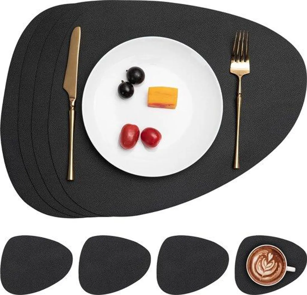 Sets de table et dessous de plat noirs imperméables ronds et triangles