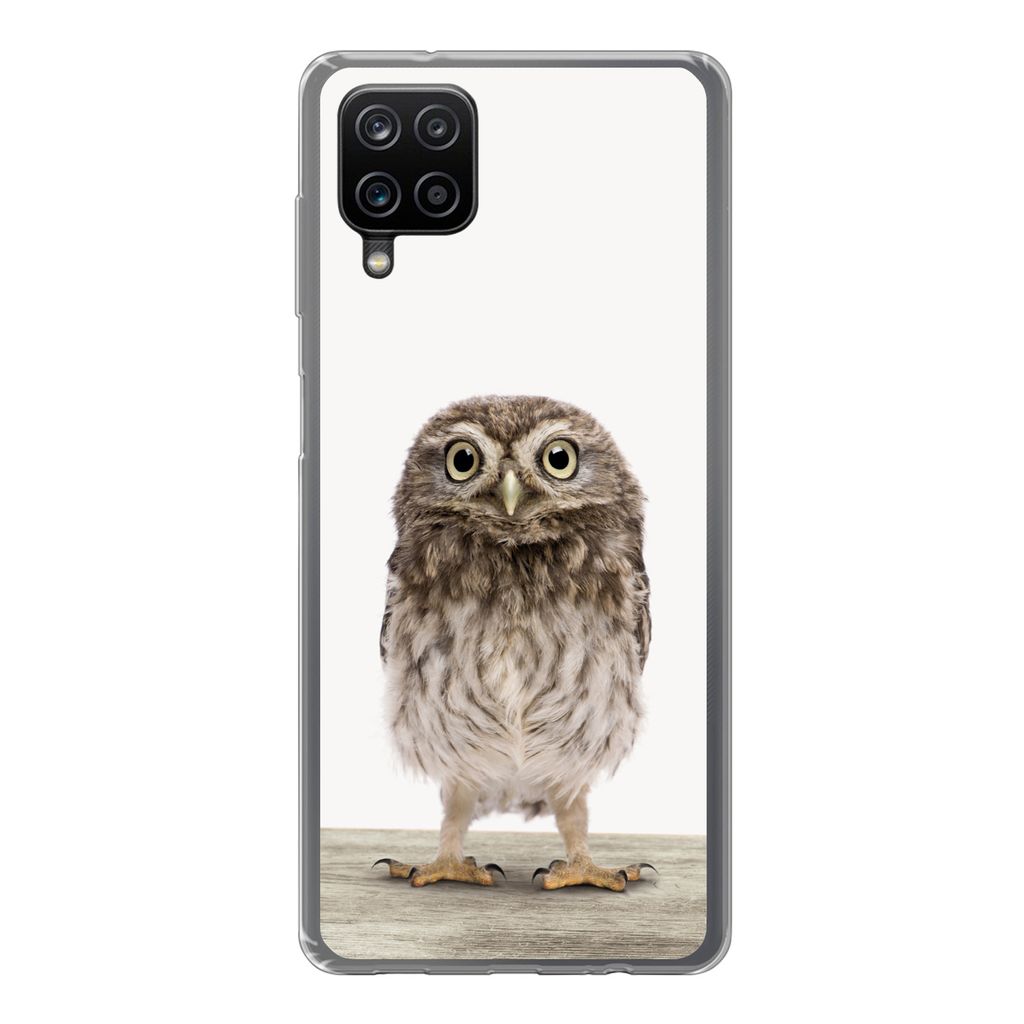 MuchoWow Handyhülle Schutzhülle Hülle für Samsung Galaxy A12 Eule - Braun - Eulenküken - Kinder - Jungen - Mädchen Silikon Softcase Handy H...