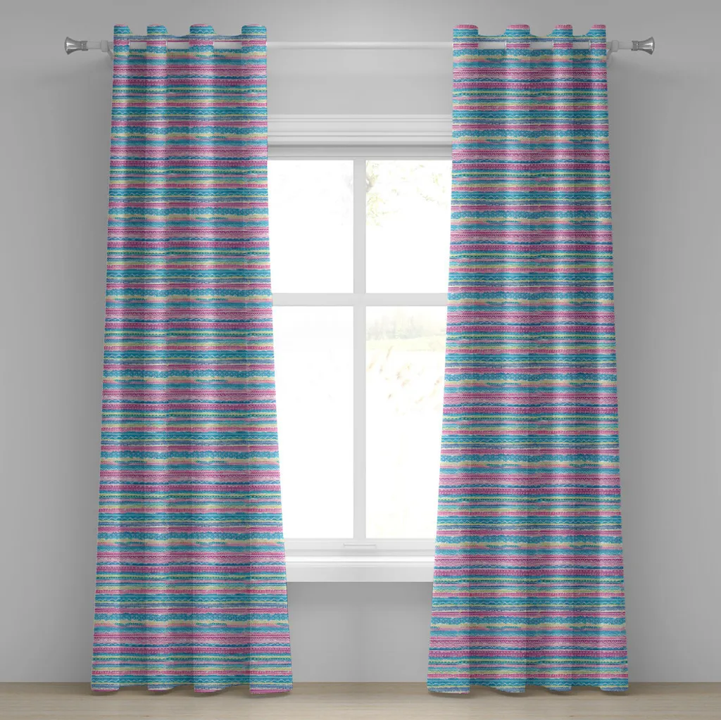Rideaux décoratifs 2 panneaux 280x175 cm imprimé aztèque bleu et crème
