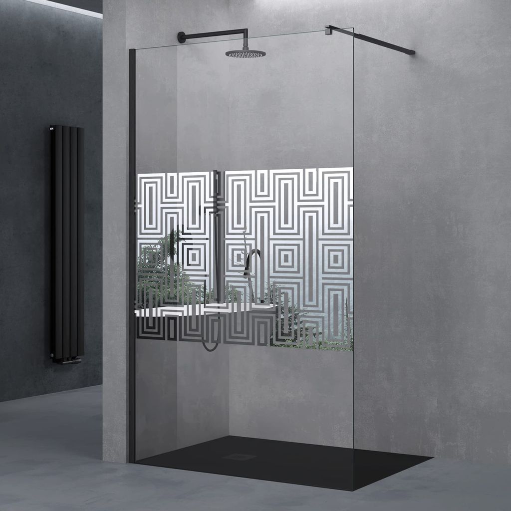 doporro Duschwand für Dusche Duschabtrennung 140x200cm Schwarz Walk-In Dusche 10mm ESG-Sicherheitsglas Labyrinth inkl. NANO Bremen02DM