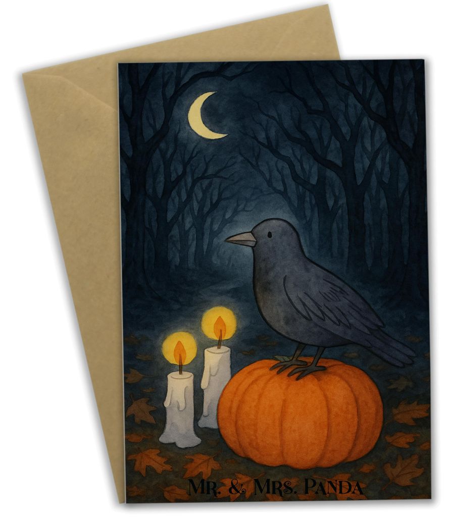 Mr. & Mrs. Panda babykarte Krähe Halloween Design - Weiß - Geschenk, genesungskarte, osterkarten, Grußkarte, Beileidskarte, firmungskarte, Dekor...