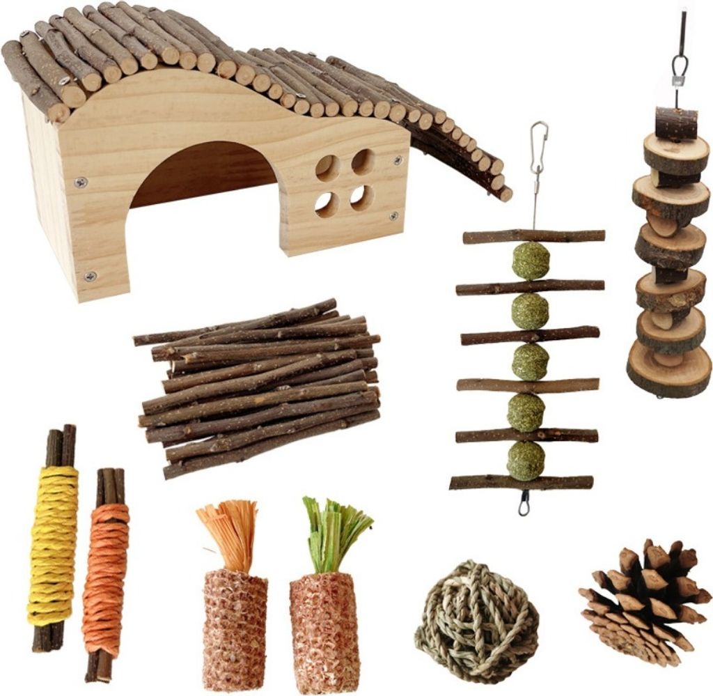10er Set Holzhamter Versteck & Kauspielzeug, Hamsterkäfig Zubehör Für Meerschweinchen, Chinchillas, Rennmäuse, Mäuse, Ratten, Maus, Kaninchen