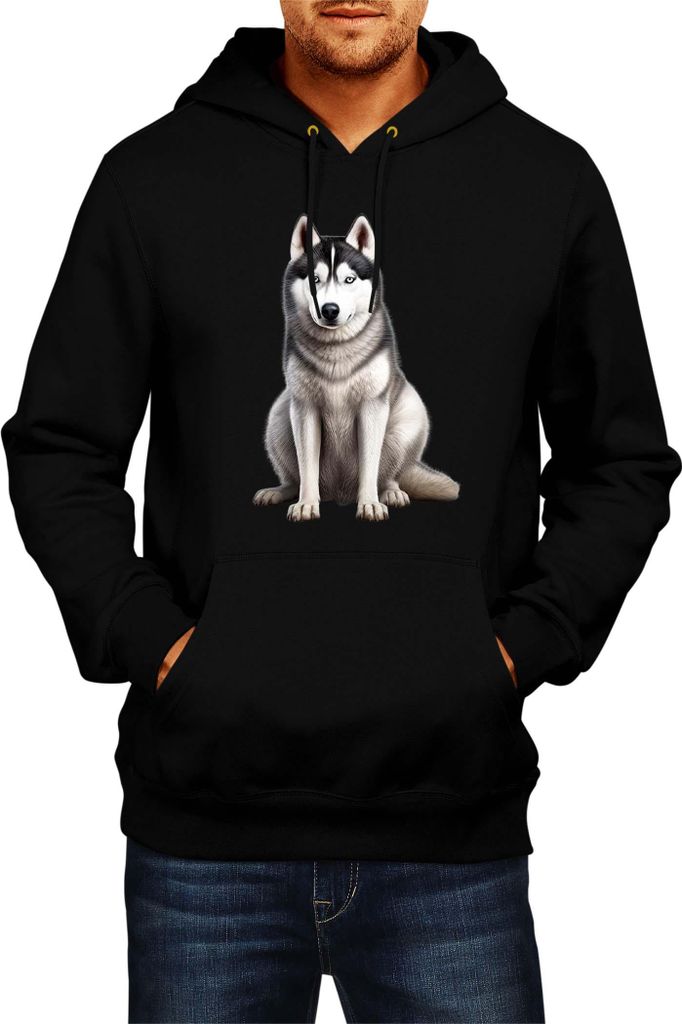 Herren Kapuzenpullover Dogs Breeds Siberian Husky Dog Breed 006, Man L / Schwarz