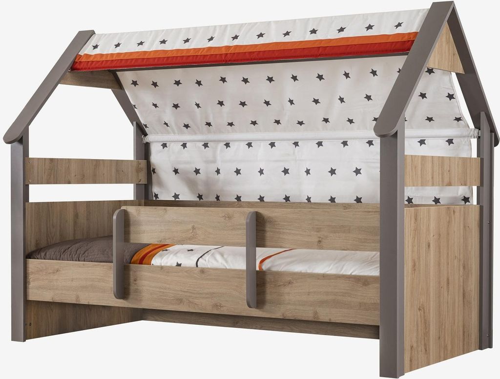 Hausbett Stars 100 x 200 cm in Holzoptik/Braun mit Bettkasten