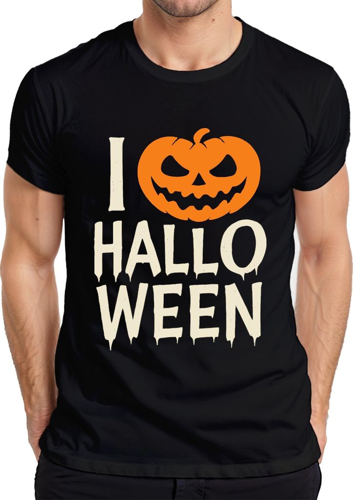 Ich liebe Halloween Kürbis Grusel Spukparty Kostüm Kinder Vintage Herren T-Shirt, Schwarz, XXL