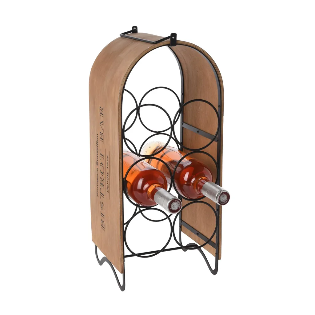 Range-bouteilles vertical design industriel en bois et métal noir