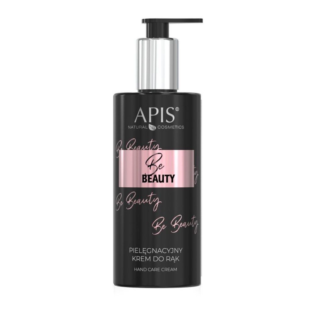A black bottle of hand cream with a silver pump dispenser.