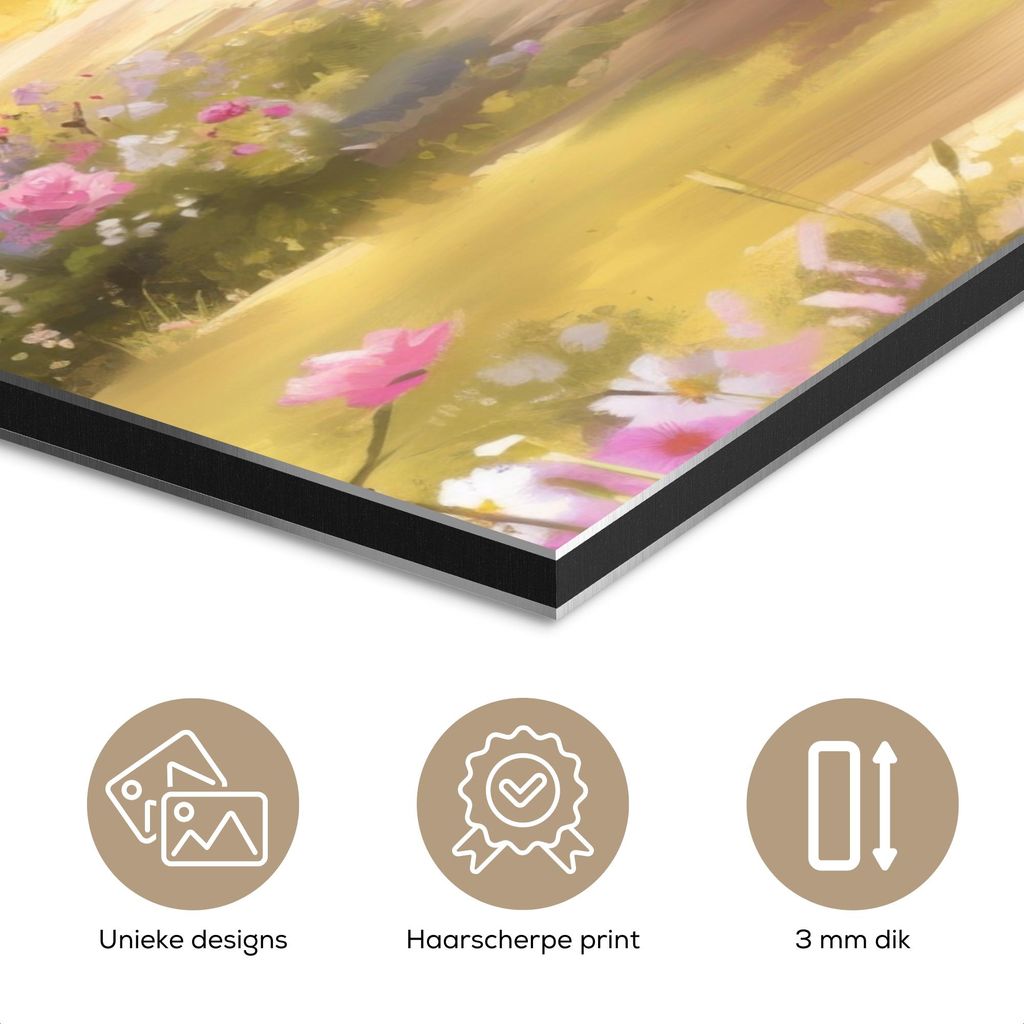 MuchoWow Wanddekoration Metall Metallbild Wandkunst 80x120 cm Landhaus - Holz - Blumen MuchoWow Aluminium Gemälde - Bilder