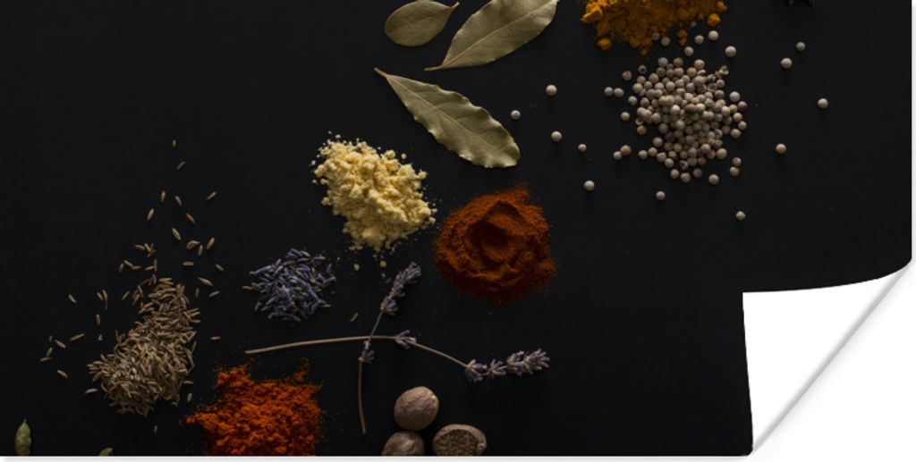 MuchoWow Poster Kräuter - Schwarz - Gewürze - Küche - Kochen 40x20 cm - Poster für die Wand - Poster Schlafzimmer