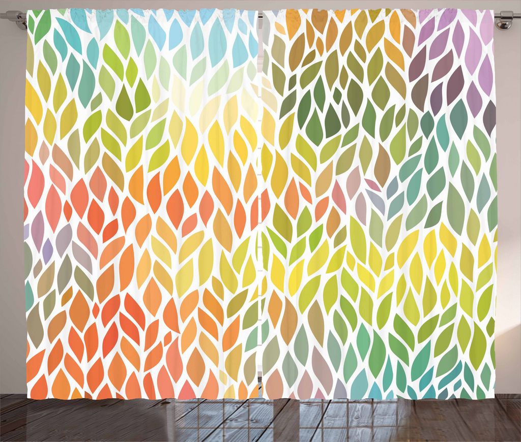 ABAKUHAUS Blätter Rustikaler Vorhang, Funky Floral Bunt, Wohnzimmer Universalband Gardinen mit Schlaufen und Haken, 280 x 225 cm, Mehrfarbig
