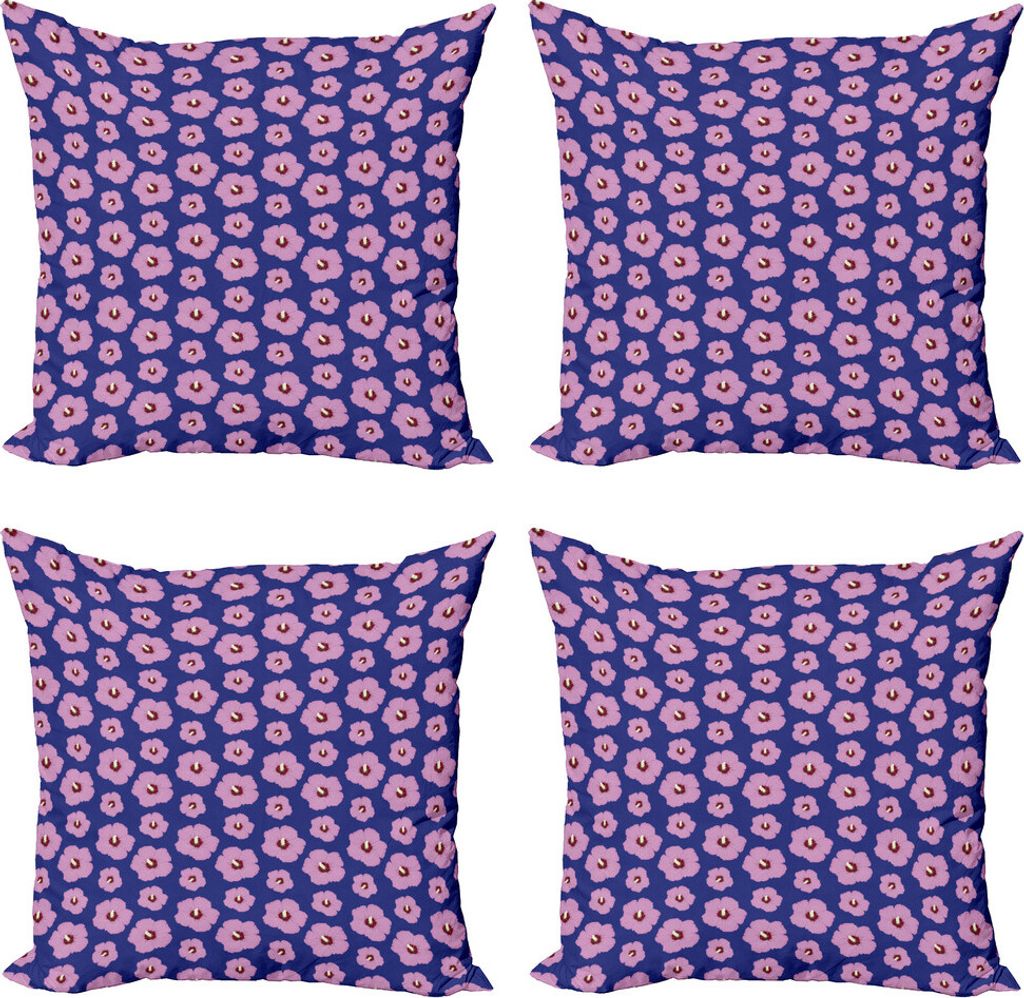ABAKUHAUS Hibiskus Kissenbezug Set (4 Stück), Rhythmische Leuchtende Blumen, Moderner Doppelseitiger Digitaldruck, 45 cm x 45 cm, Dark Blue rubinf...