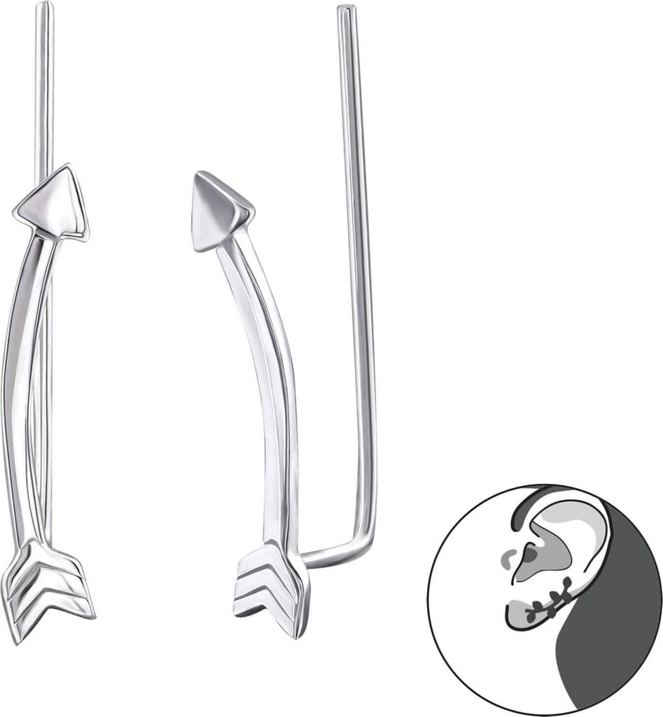 1 Paar Ohrringe Ear Climber 925 Sterling Silber Pfeil Ohrstecker Ohrklemme