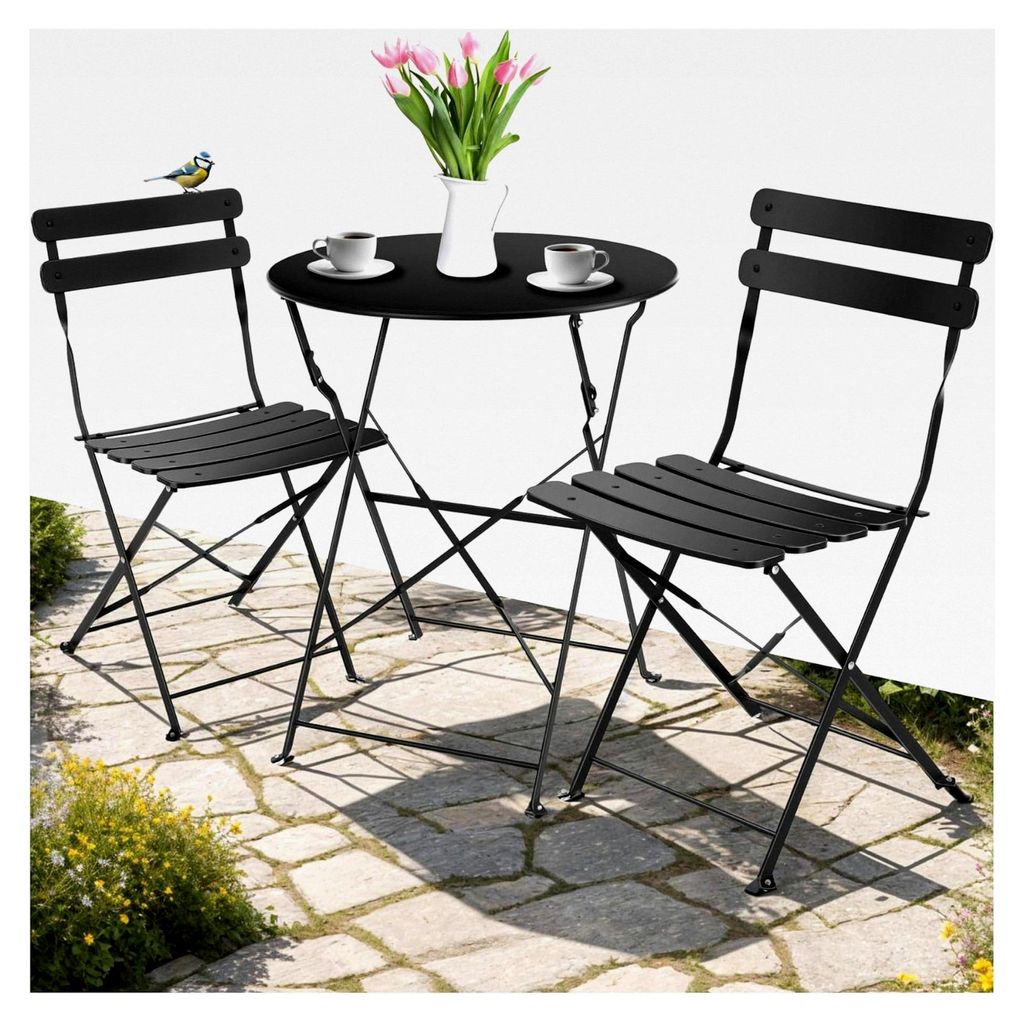 Gartenmöbel Bistro Set mit Tisch und Stühlen, Balkonmöbel für kleinen Balkon, Klapptisch mit 2 Gartenstühlen, wetterfest für Garten und Balko...