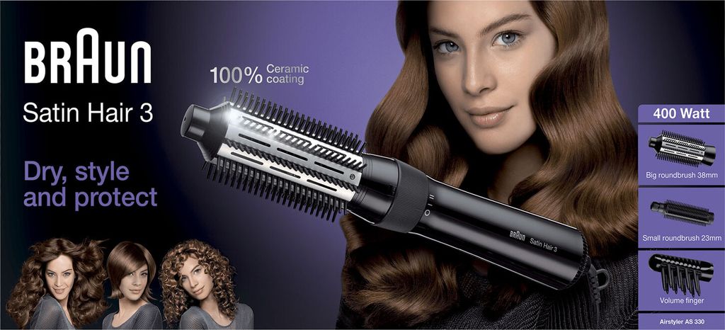 Braun AS330 Satin Hair 3 Teplovzdušná kefa Veľká kefa Malá Obrázok produktu 16