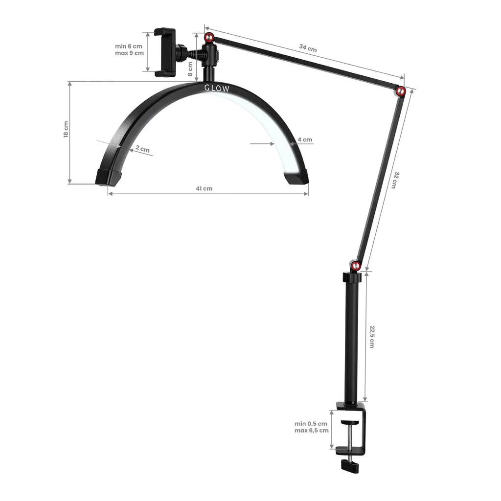 Glow Mx3 Lampe LED Noire de Table - Haute Luminosité et Bras Flexible - 12