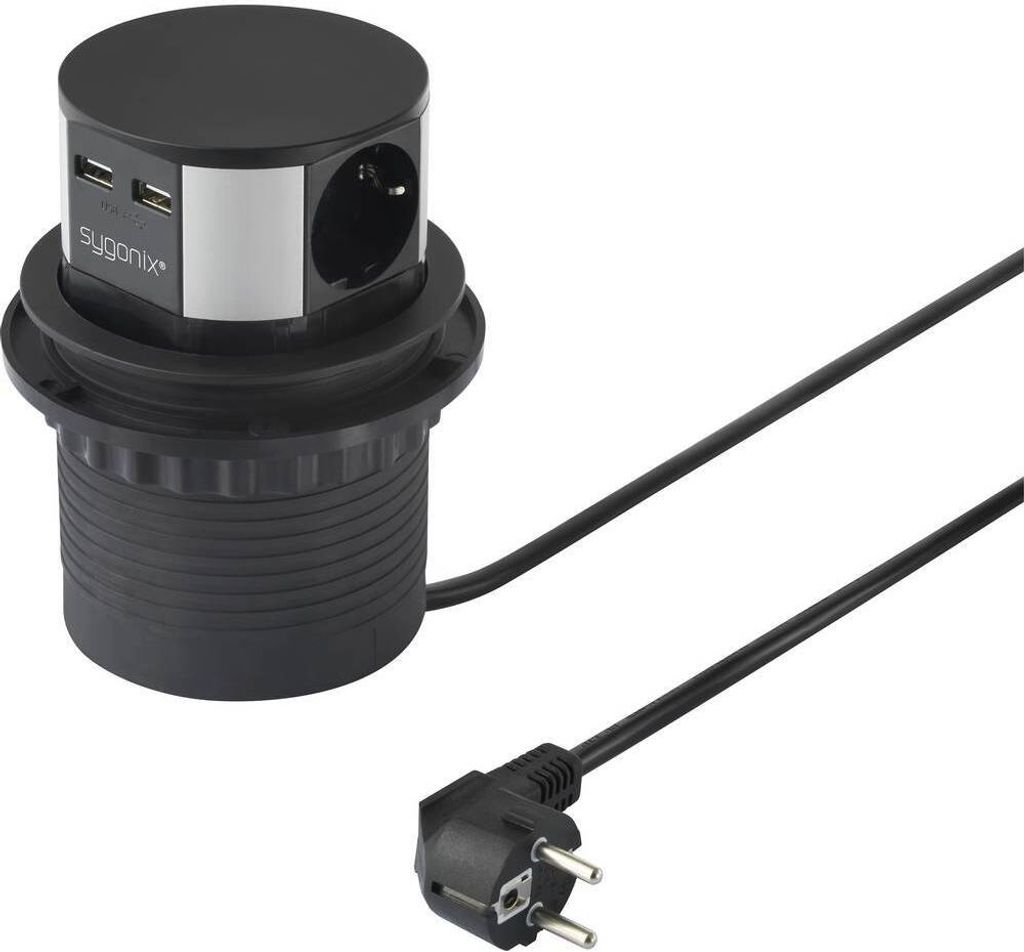Sygonix SY-4780156 Steckdosenturm Schwarz, Silber Produktbild 