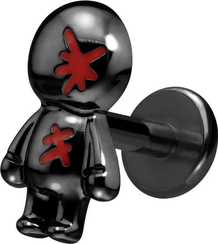 Ohrpiercing, Nasenpiercing Titan Labret mit Innengewinde PUPPE Schwarz Stablänge: 10mm | Stabstärke: 1,6mm
