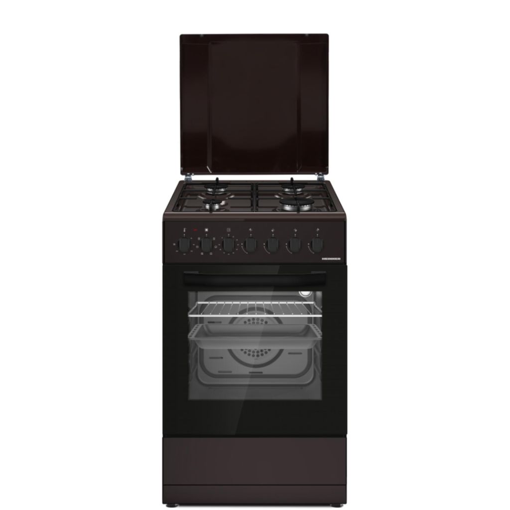 Heinner HFSC-S60LITGC-BRW Gas-Standherd, 50 L 4 Kochzonen, Elektrischer Ofen, Braun