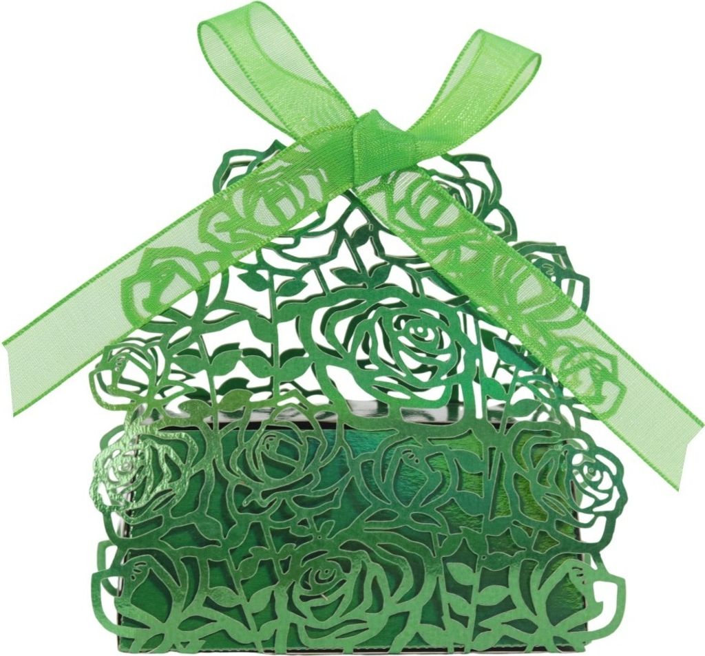50 Pack Laser Cut Rose Favor Boxen, Kreative Handtasche Form Hochzeit Favors Candy Boxen Mit Bändern, Kleine Geschenk-Boxen