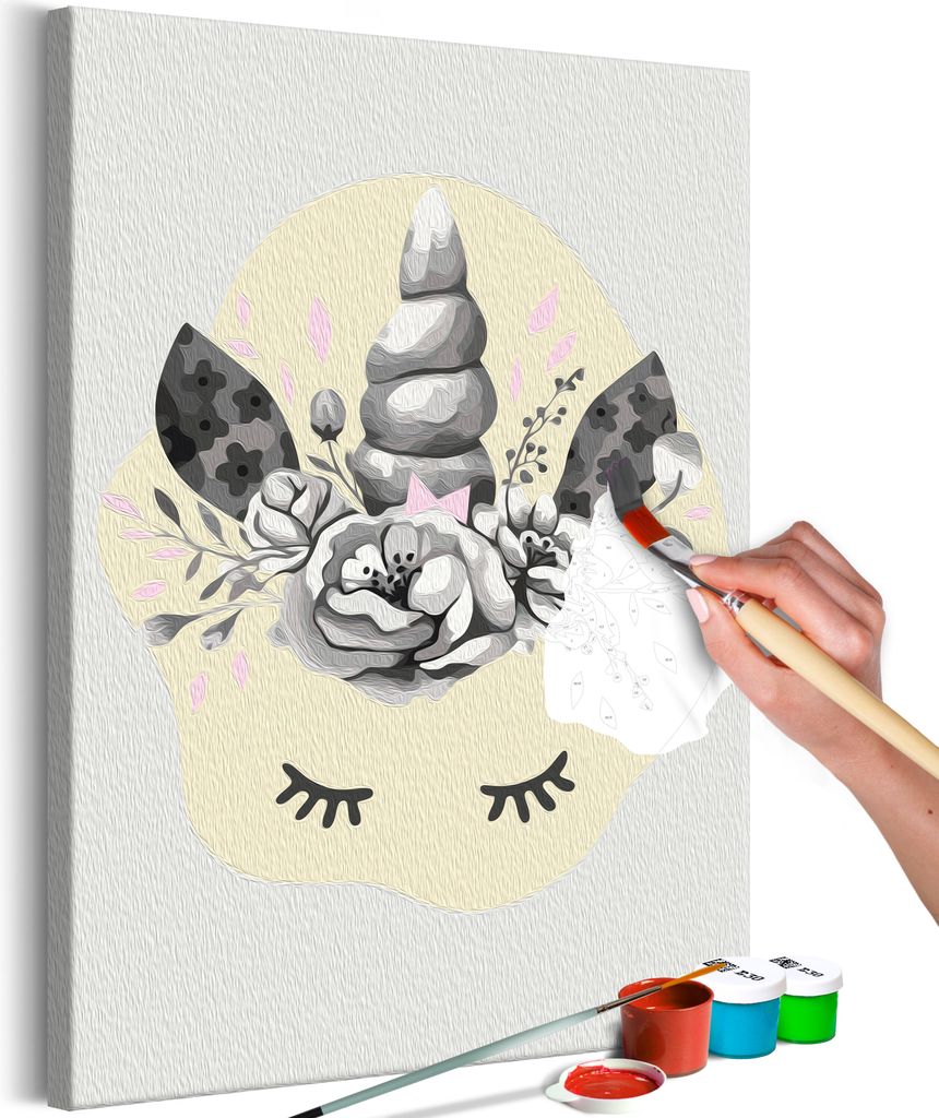 Vlies Malen nach Zahlen - Rhino and Flowers 40x60 cm Für Kinder n-A-1529-d-a