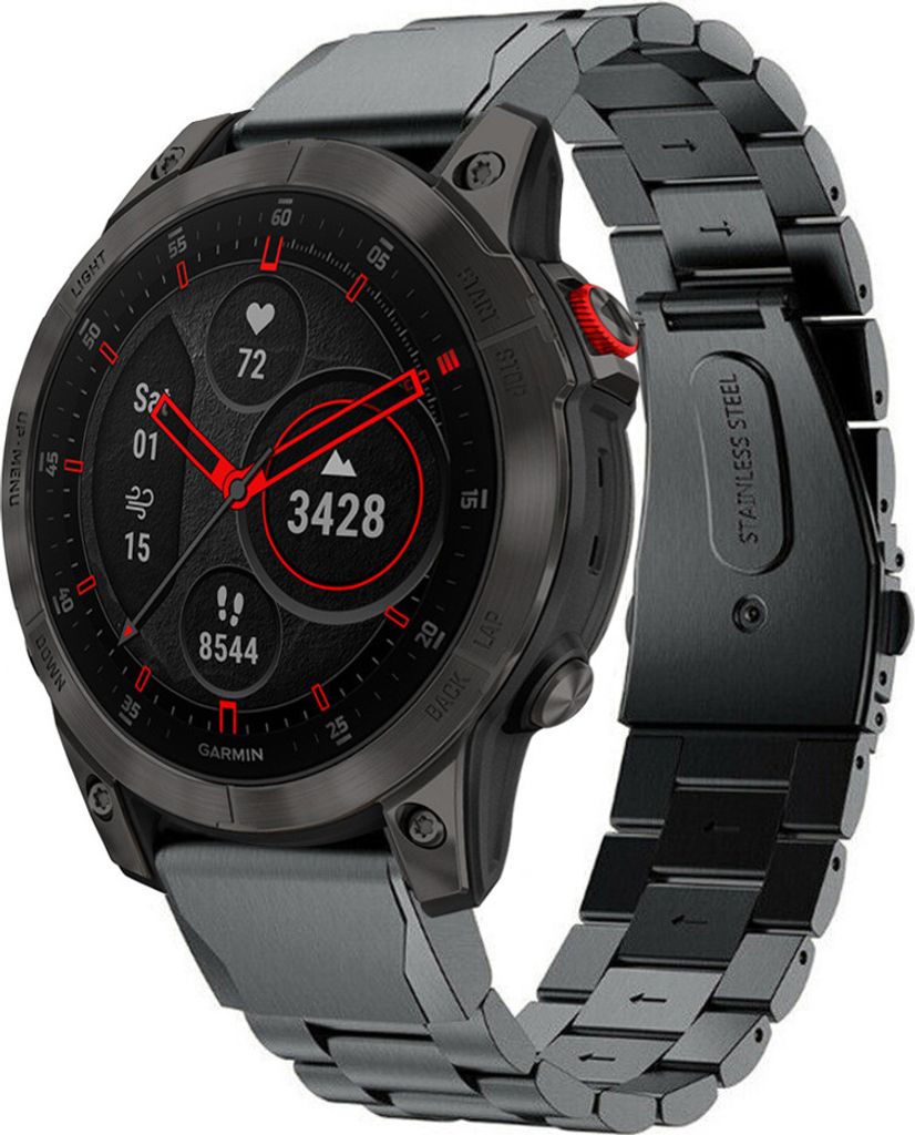 Strap-it Stahlarmband - Kompatibel mit Garmin Epix Gen 2 Armband Gliederarmband Hochwertiger EdelstahlFaltschließe für Armband Schwarz 22mm smart...