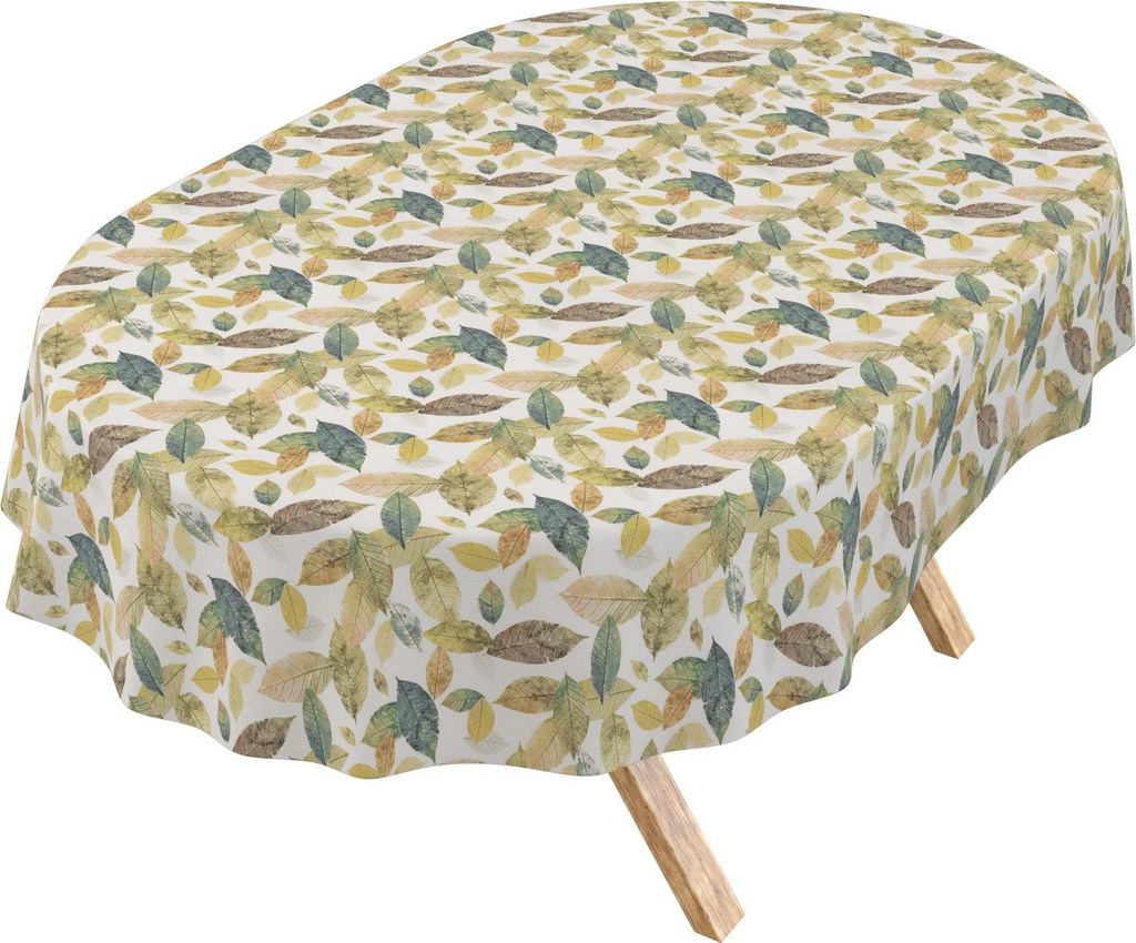 Tischdecke 3.0 Natur Herbarium Gelb Oval 160x140cm Schnittkante Wachstuch abwaschbar