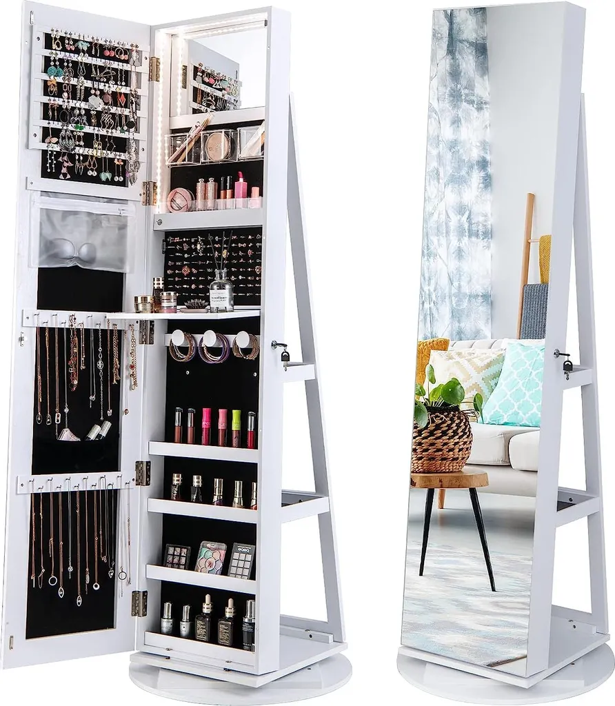 Miroir psyché avec rangement bijoux verrouillable et lampes LED 160cm