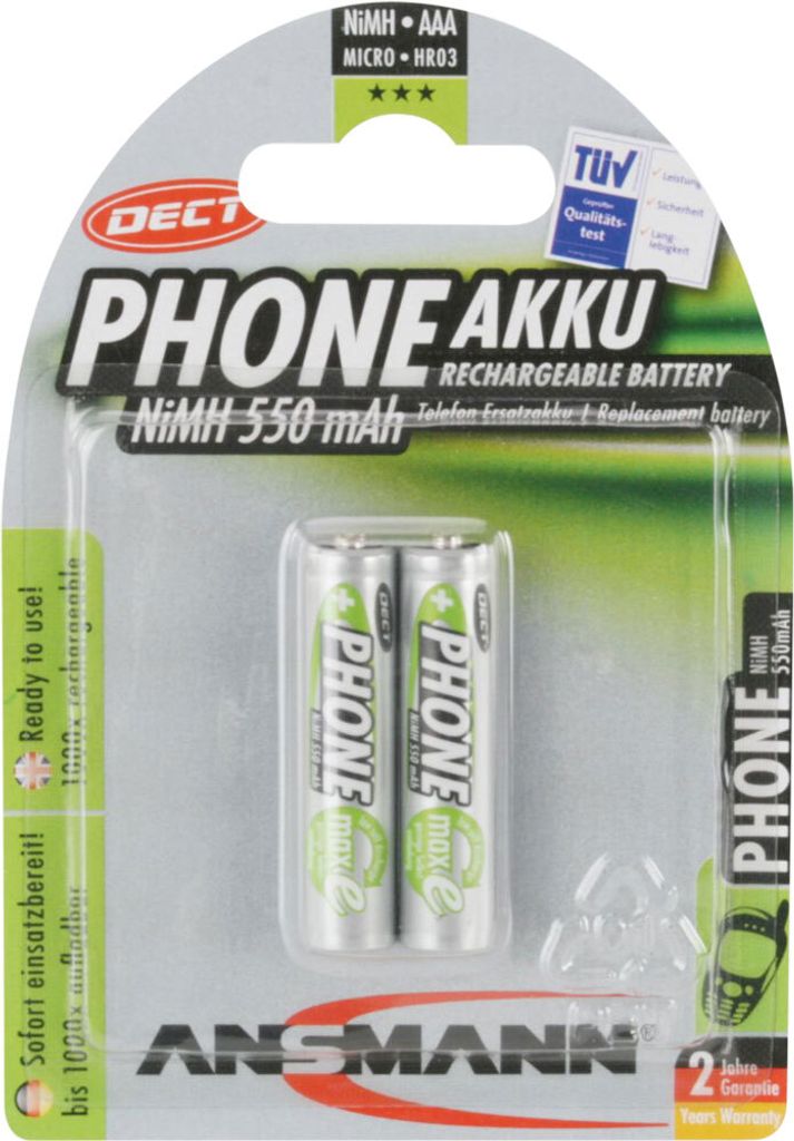 2 batterie ricaricabili ANSMANN Micro AAA 550 mAh Immagine del prodotto 