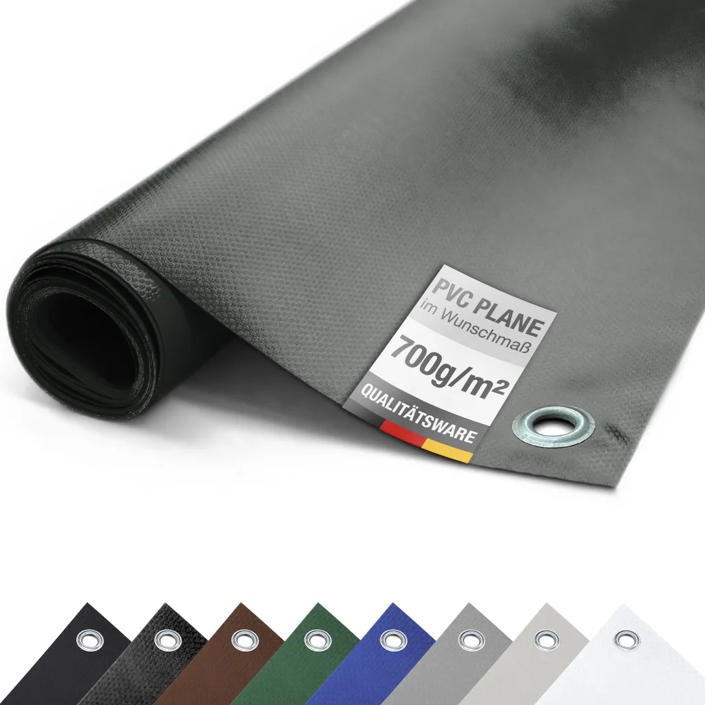 Bâche PVC Mate 700g/m² Indéchirable 2,5x10m Anthracite avec Œillets