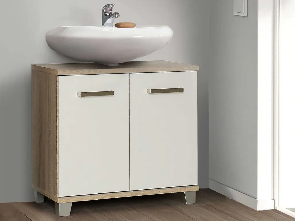 Cache siphon et meuble de rangement Aggi chêne Sonoma pour salle de bain