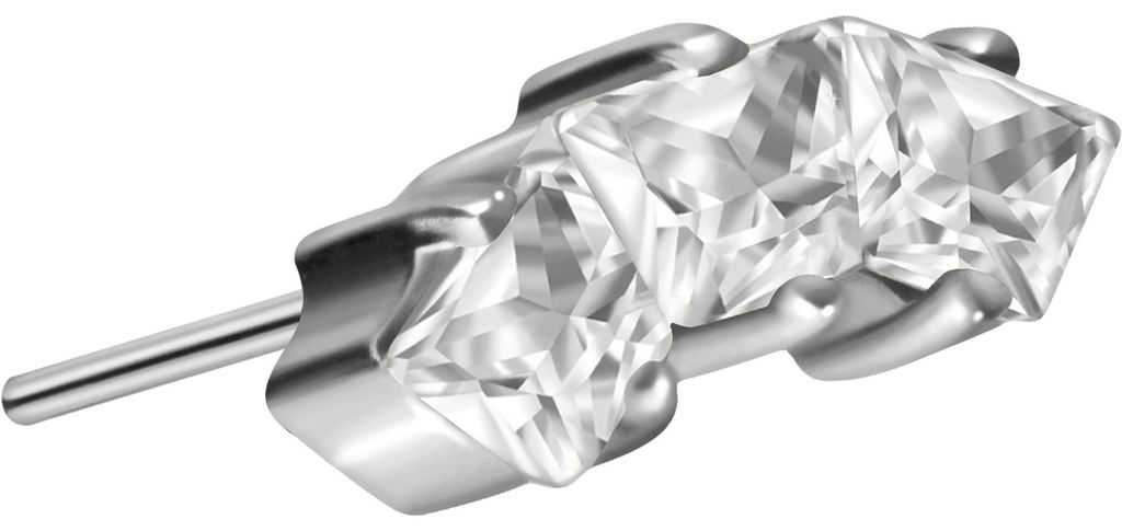 Piercing-Zubehör Titan Aufsatz mit Push Pin EINGEFASSTE KRISTALLTRAPEZE Silber Designgröße: 3 x 8 (3 Kristalle)mm