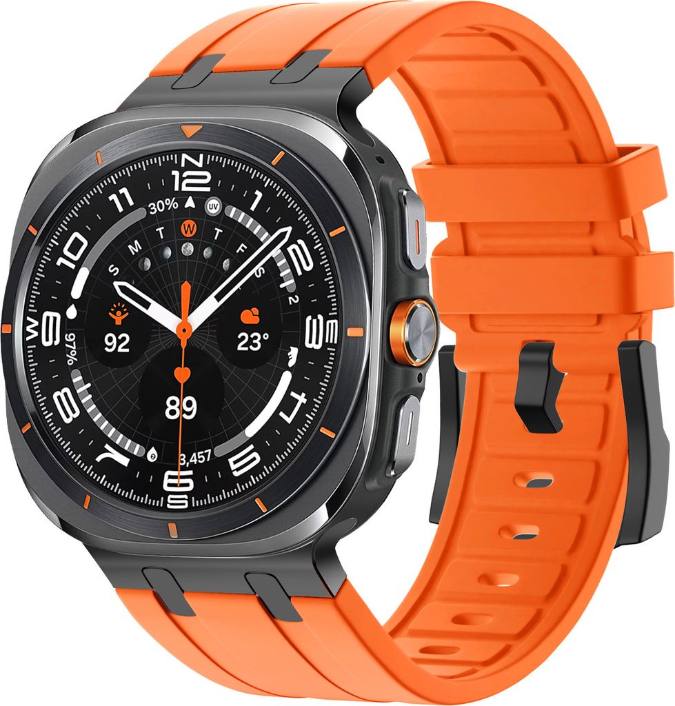 Bandz Silikonarmband 'Luxe Liquid' - passend für Samsung Galaxy Watch Ultra (Orange mit schwarzen Anschlüssen)