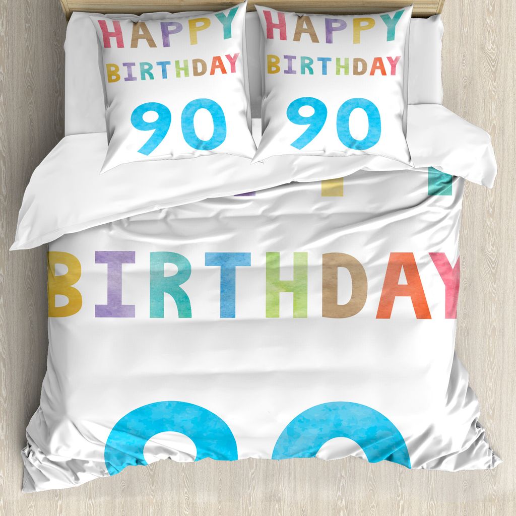 ABAKUHAUS 90. Geburtstag Bettbezug, Glücklicher 90. Geburtstag, Milbensicher Allergiker geeignet mit Kissenbezügen, 155 cm x 220 cm - 80 x 80 cm,...