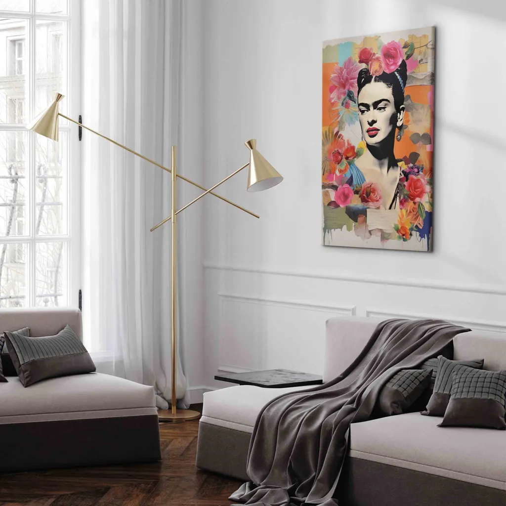 Arte murale XXL Frida Kahlo 80x120 cm 1 pezzo Decorazione murale Tela Immagini Grande Soggiorno Sfondo Pastello Donna Ritratto Astrazione h-H-10054-b-a - 4