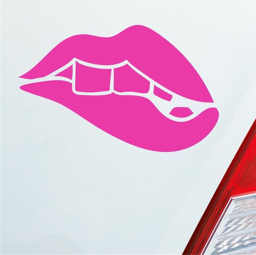 Auto Aufkleber Sexy Lippen Beißen Kussmund Erotisch Devot Shades 15x10 cm Pink Sticker Heckscheibenaufkleber