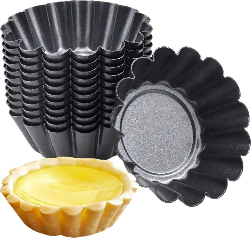 HQdeal 12 Stück Mini Tarteform Kohlenstoffstahl Muffinform Eierkuchenform Kuchenform Eierkuchenform Runde Mini Rippenkuchenformen Antihaftbeschich...