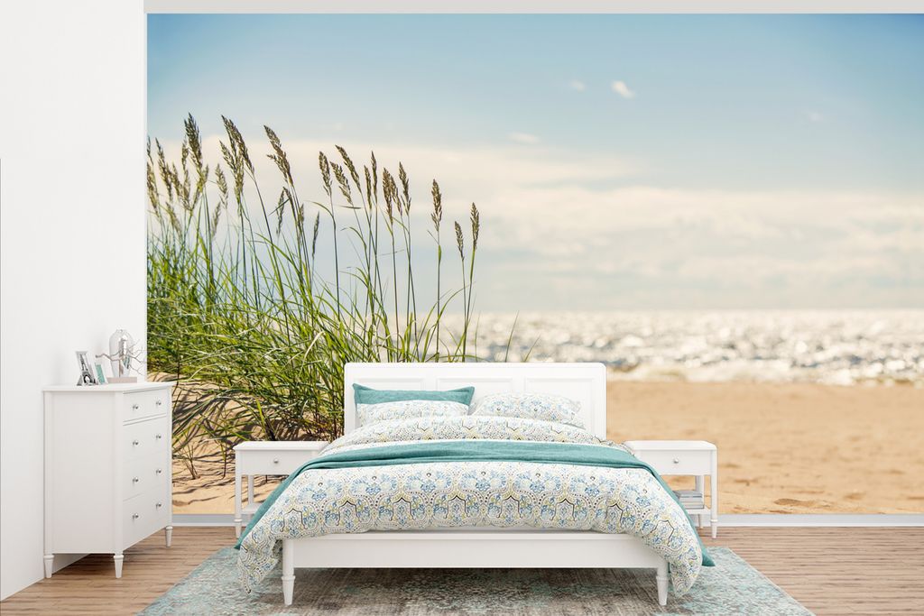 MuchoWow Fototapete für Wohnzimmer oder Schlafzimmer Wandtapete Vinyl Motivtapete Grashalme in den Dünen - 375x240 cm - Wand Tapete