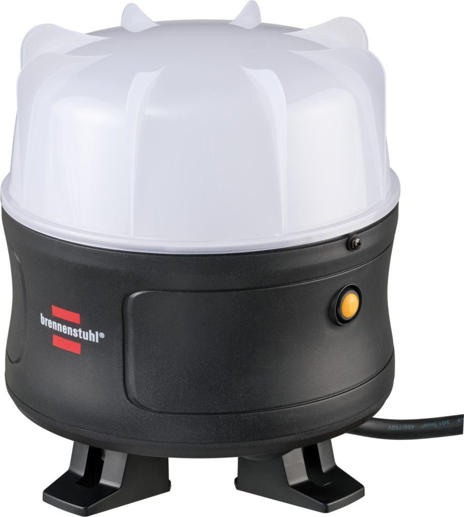 Brennenstuhl 360° LED Baustrahler (30W, 3200lm, 6500K, IP54, LED Arbeitsstrahler mit spritzwassergeschützter Steckdose und selbstschließendem De...