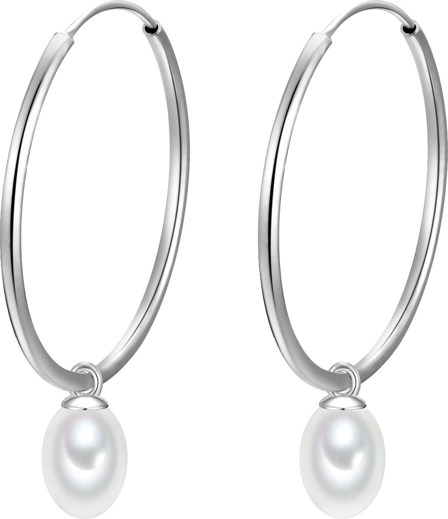 Creolen Sterling Silber Süßwasser-Zuchtperle weiß