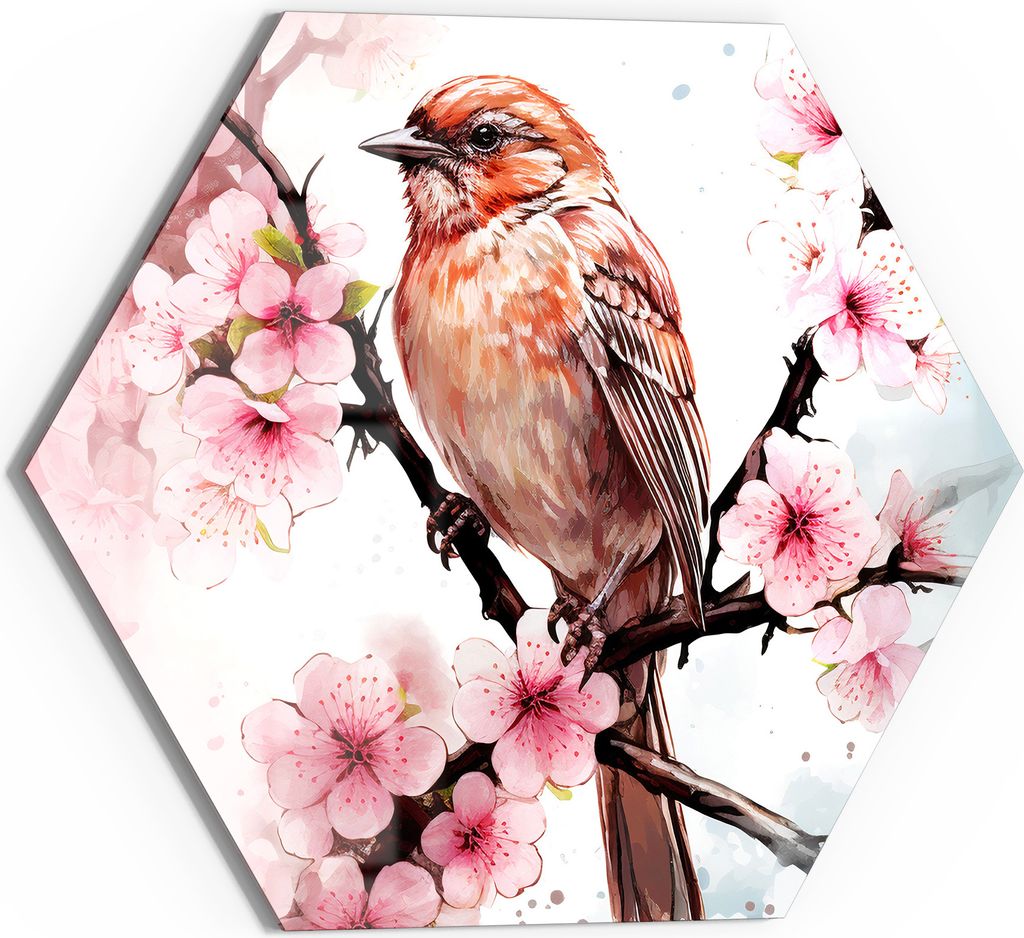 DEQOART Glasbild Echtglas 55x48 cm 'Vogelzauber im Blütenmeer' Wandbild Bild modern Deko