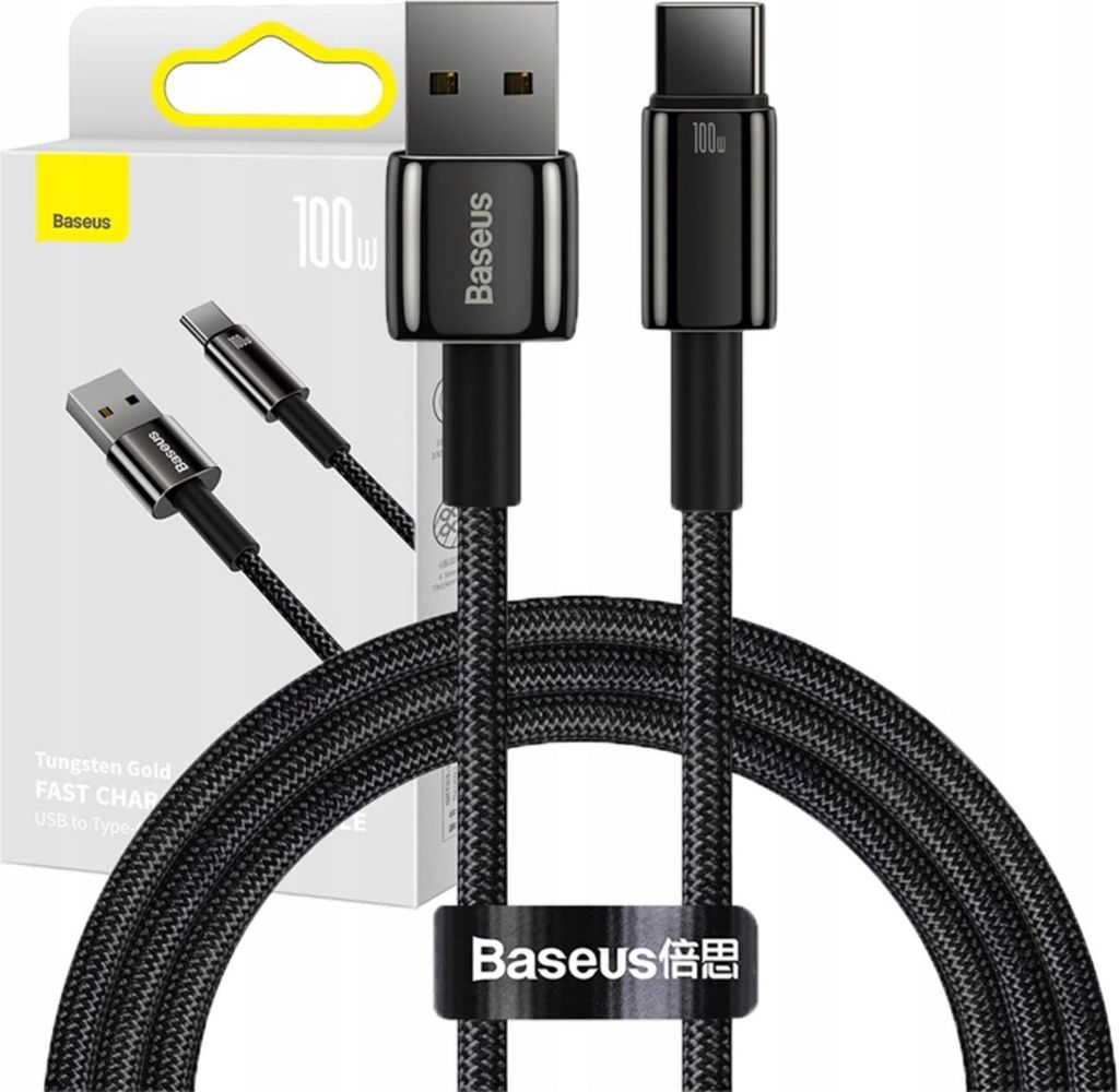 Cable Usb Do Usb-C Baseus Tungsten Gold, 100W, 1M (Czarny) Image du produit 