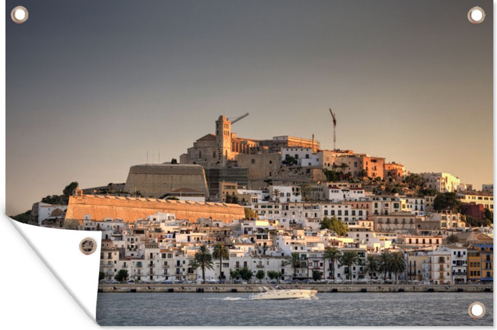 MuchoWow 90x60 cm Outdoor-Poster Gartendeko Sichtschutz Garten Poster für den Garten Blick auf die Küstenlinie von Ibiza-Stadt