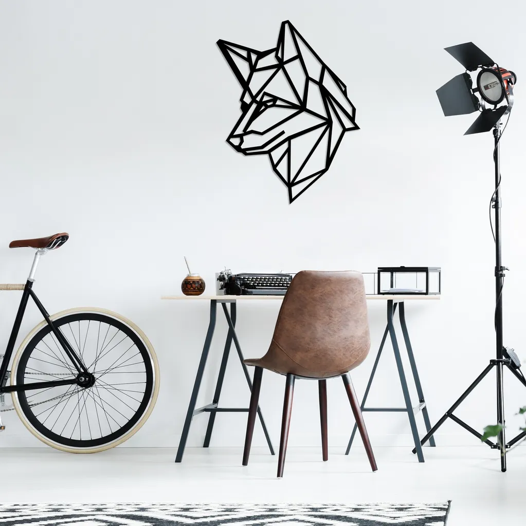 Quadro in Metallo Wallity Lupo Nero 43x55cm - Arredo Rustico Moderno