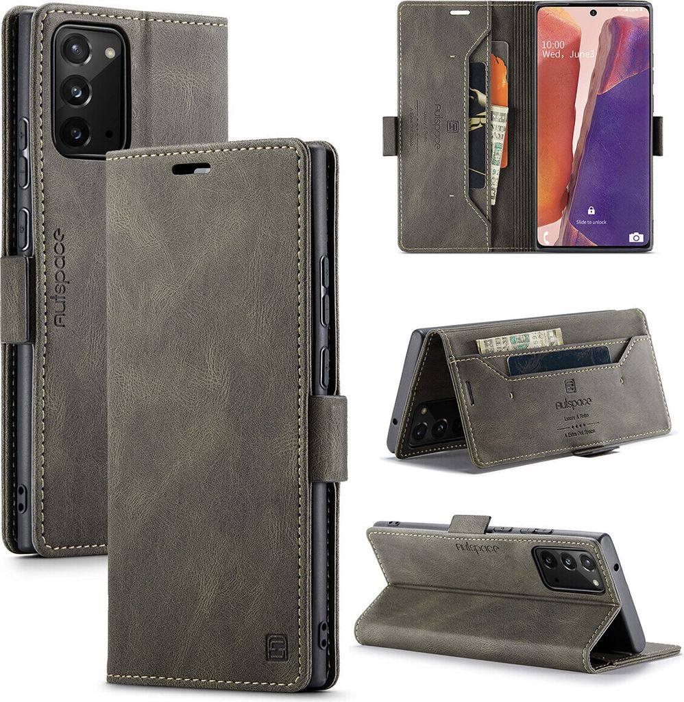 Galaxy Note 20 Brieftasche Hülle, Retro Kunstledertasche Stand Schutzhülle für Samsung Galaxy Note 20 Coffee Kupfer